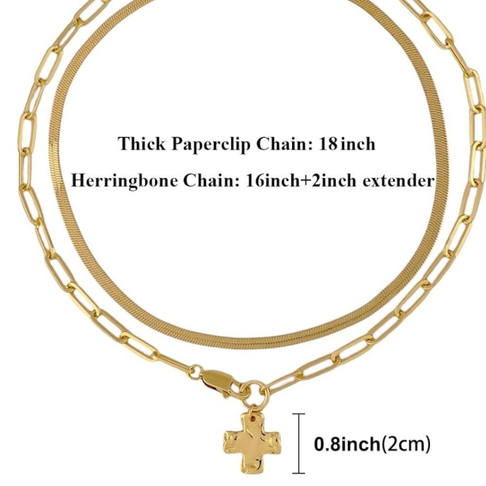 NEW 14K Gold Silver Layered Statement Cross Pendant Charm Gold Chain Necklace - Picture 3 of 4